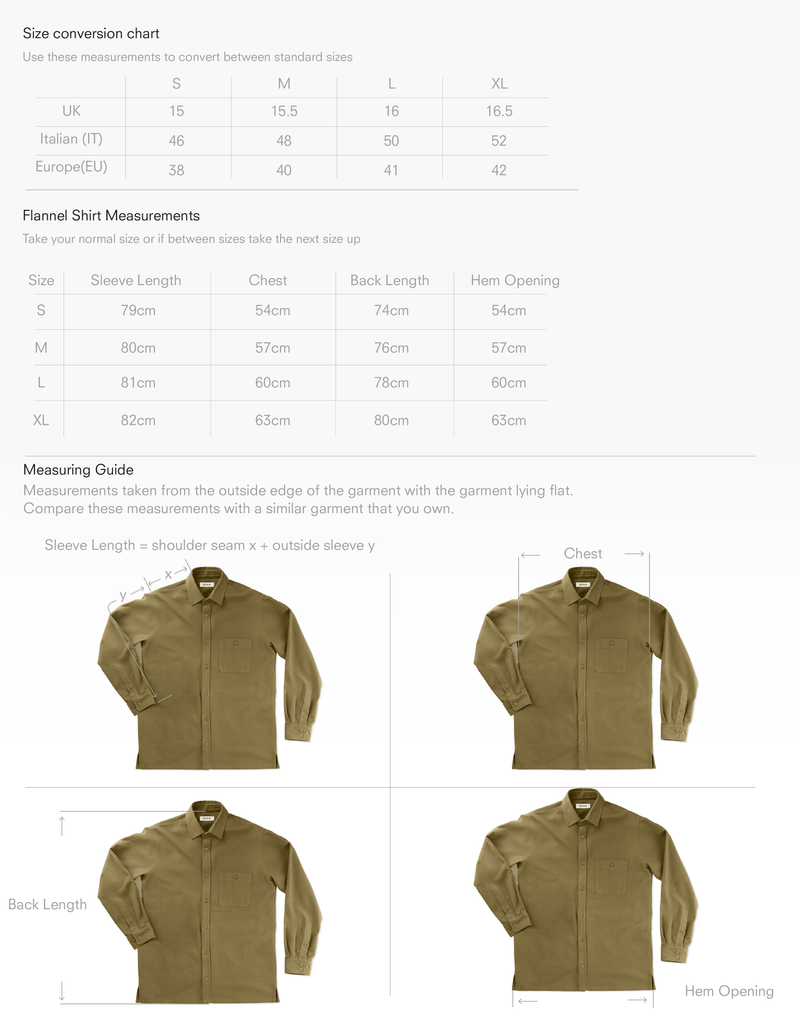 Size chart for Shirt