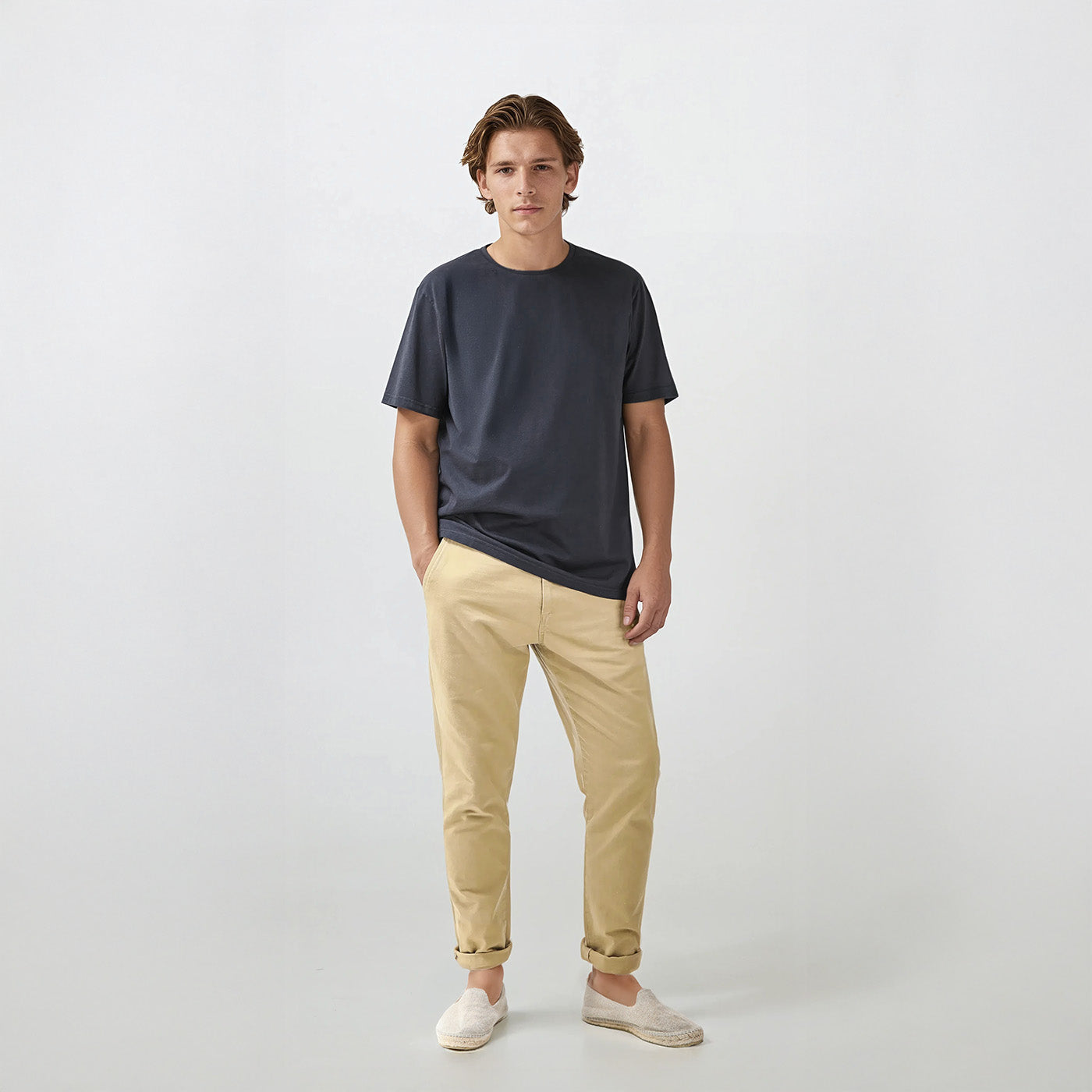 Kerrin Drawstring Chinos in Desert Khaki on body front