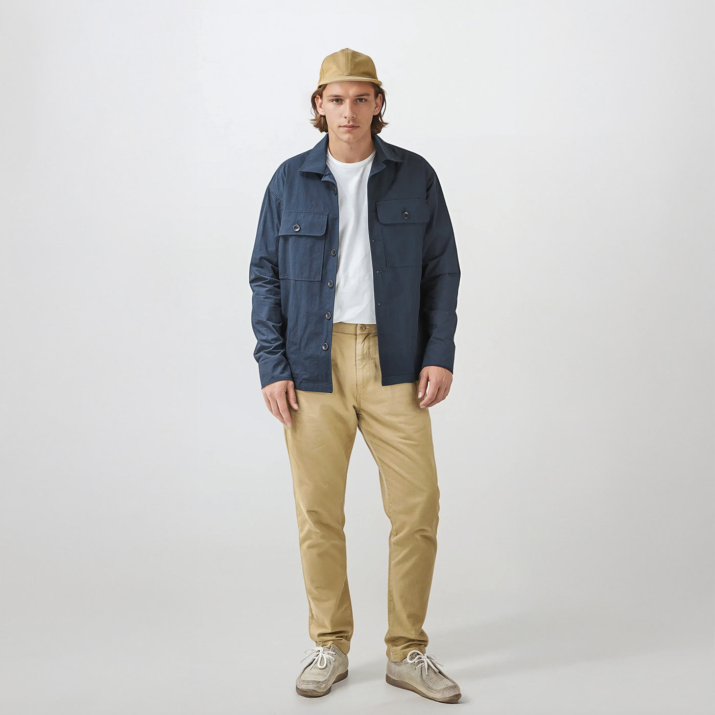 Kerrin Drawstring Chinos in Desert Khaki on model