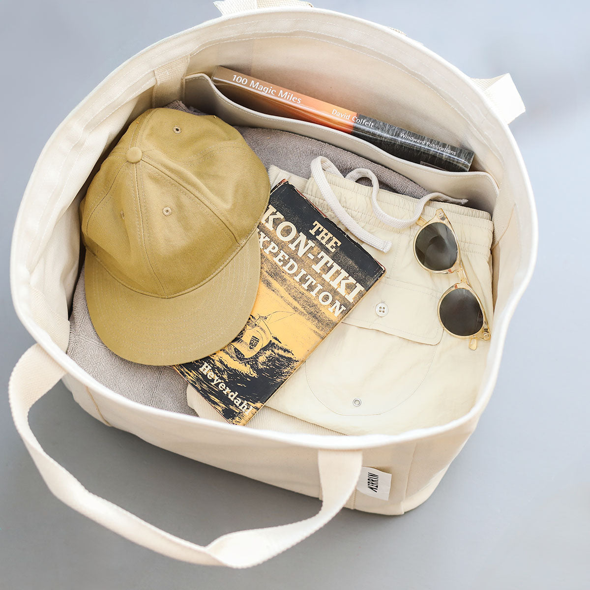 Interior view of Kerrin Big Beach Tote showing spacious compartment with internal side pocket